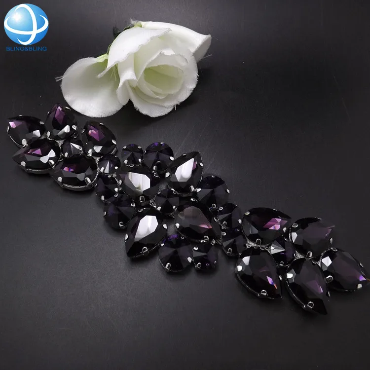 Crystal custom rhinestone sew on bridal applique wedding decoration accessories for Bridal Dress Hat