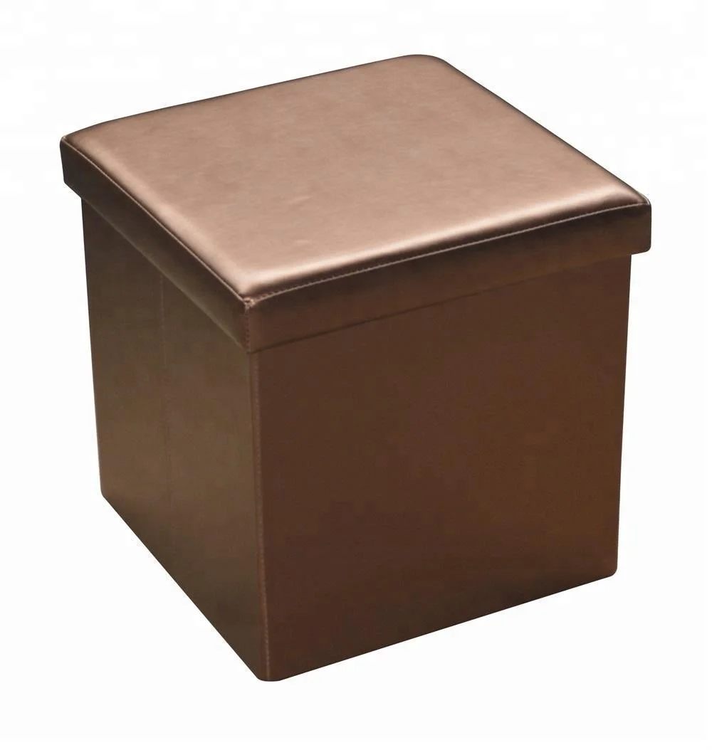 Gold Color PU Leather Collapsible Storage Ottoman Pouffe