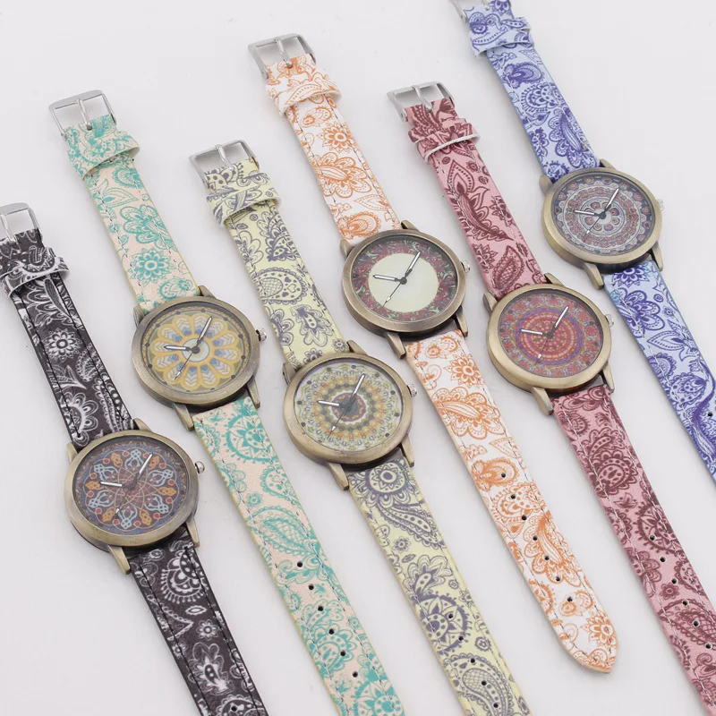 2021 China supplier Vintage ethnic print ladies bronze watch quartz ladies watches