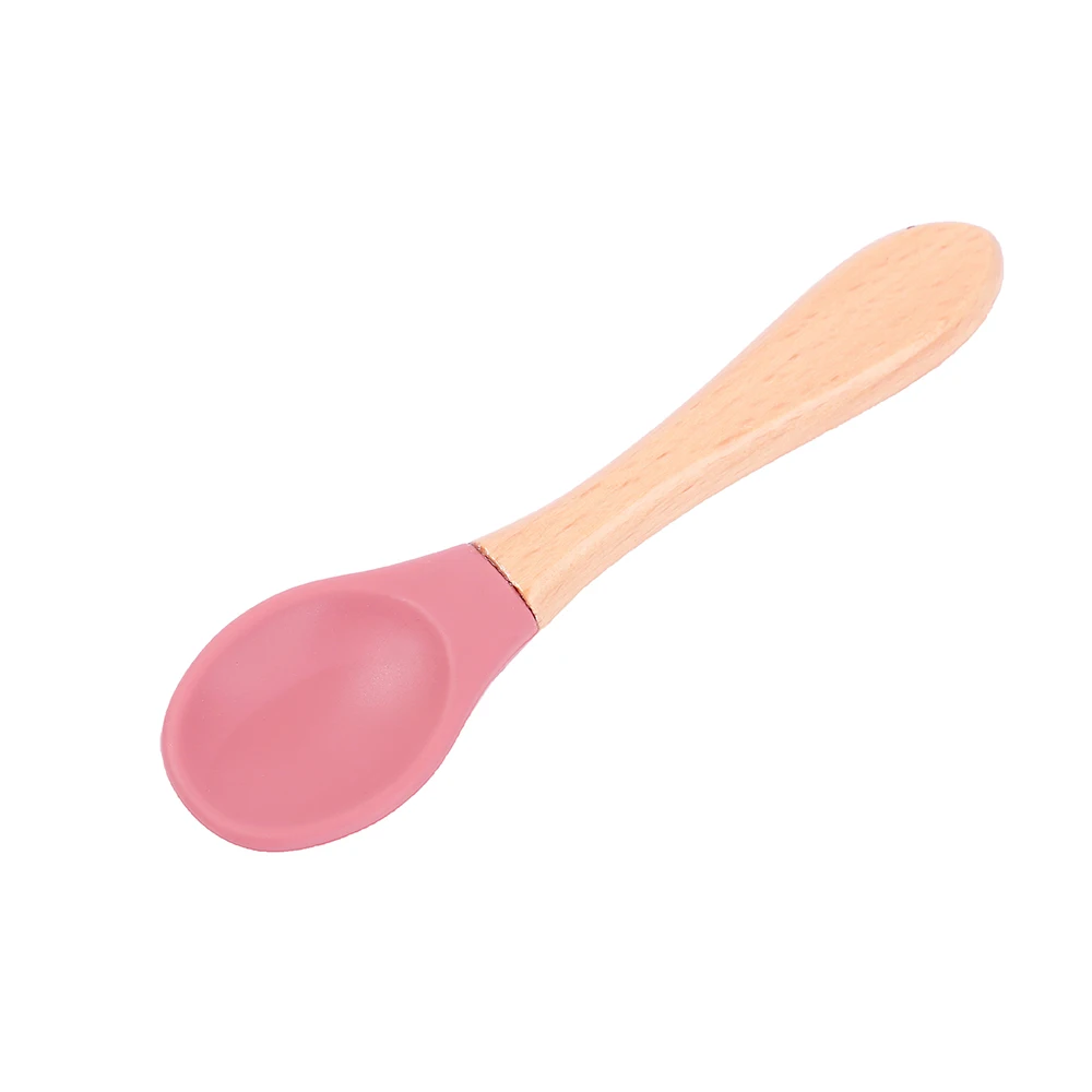 
Food Grade Custom Logo Wooden Handle Spoon Wood Silicone Baby Feeding Spoon for Bowl 
