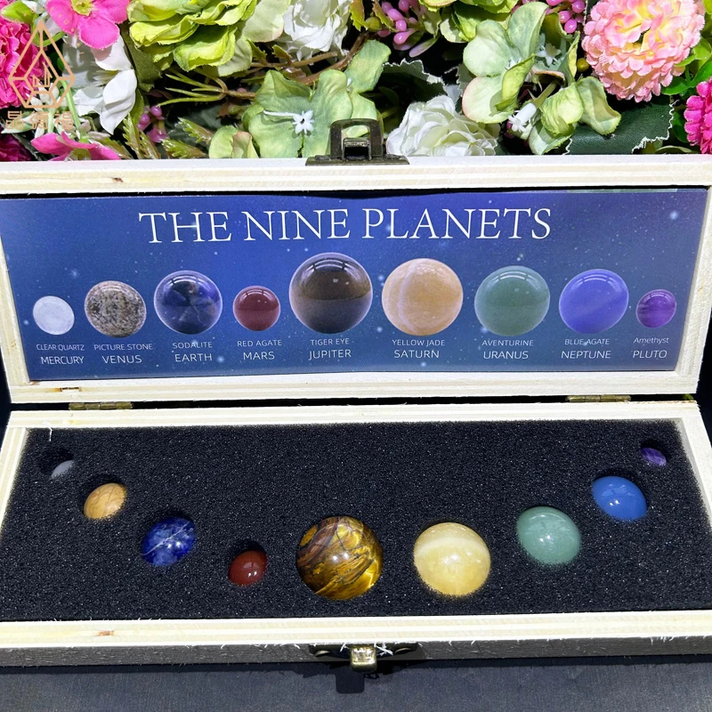 Hot Selling Nine Planets Box Healing Energy Crystal Spheres Balls For Meditation