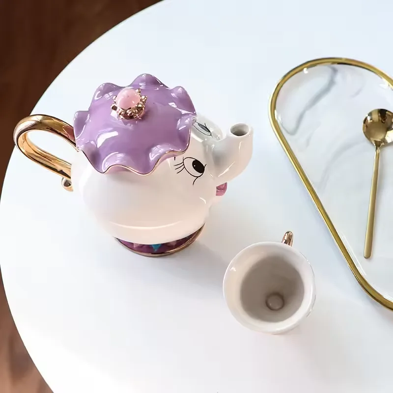 Wholesale Beauty and the Beast Pot cartoon elephant Mug White Porcelain Custom Print Tea Cup Ceramic Coffee Teapot Mug Set