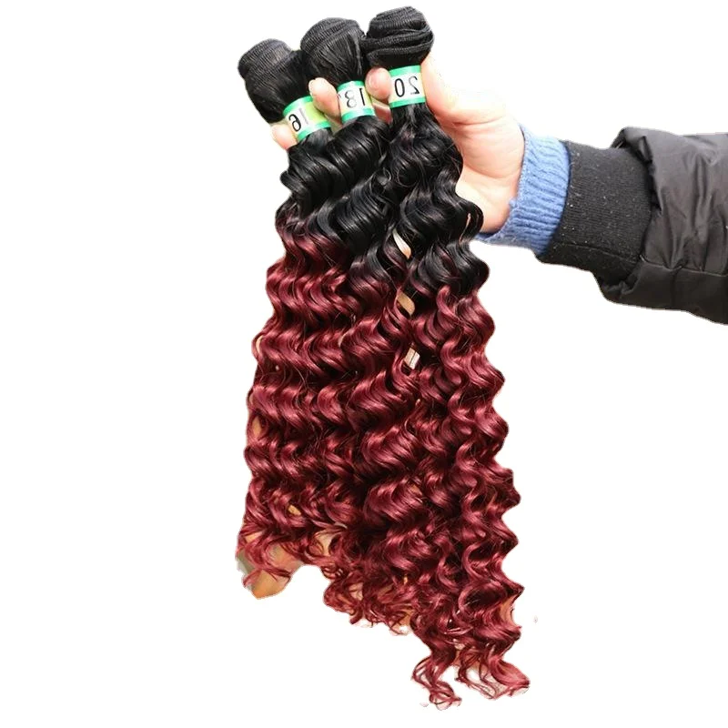 Two Color High Temperature Silk Wig Chemical Fiber Hair Curtain Set Three Piece Set Deepwave# Spot