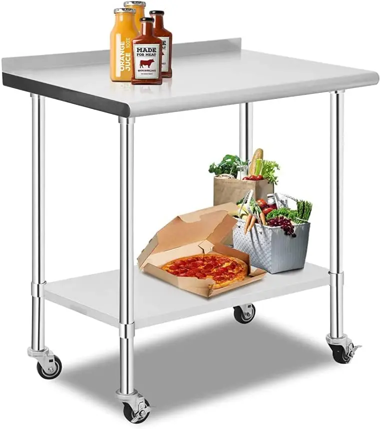 Double Layer Commercial Kitchen Table Multi Functional 7 Feet Stainless Steel Restaurant Catering Work Table with Back Splash