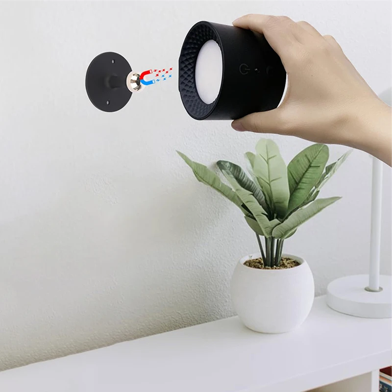 Hot Selling 3CCT Interior USB Rechargeable Wall Lamps Adjustable Angle Brightness Black Indoor Magnetic Wireless Wall Lights