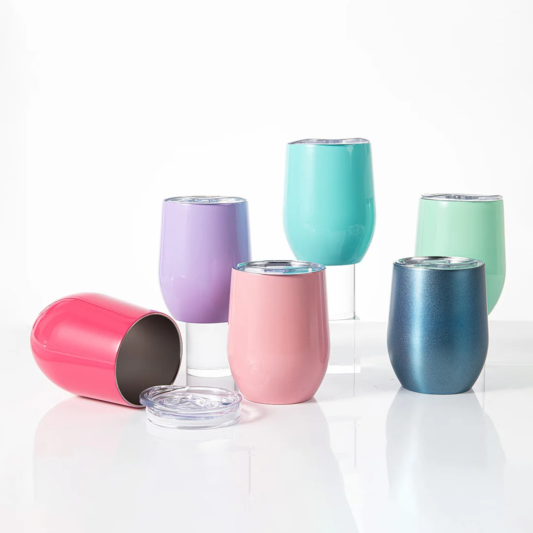 Custom Logo Egg Shape Double Wall Stainless Steel Insulated Cups Coffee Powder Coating 12 oz Stemless Wine Tumbler