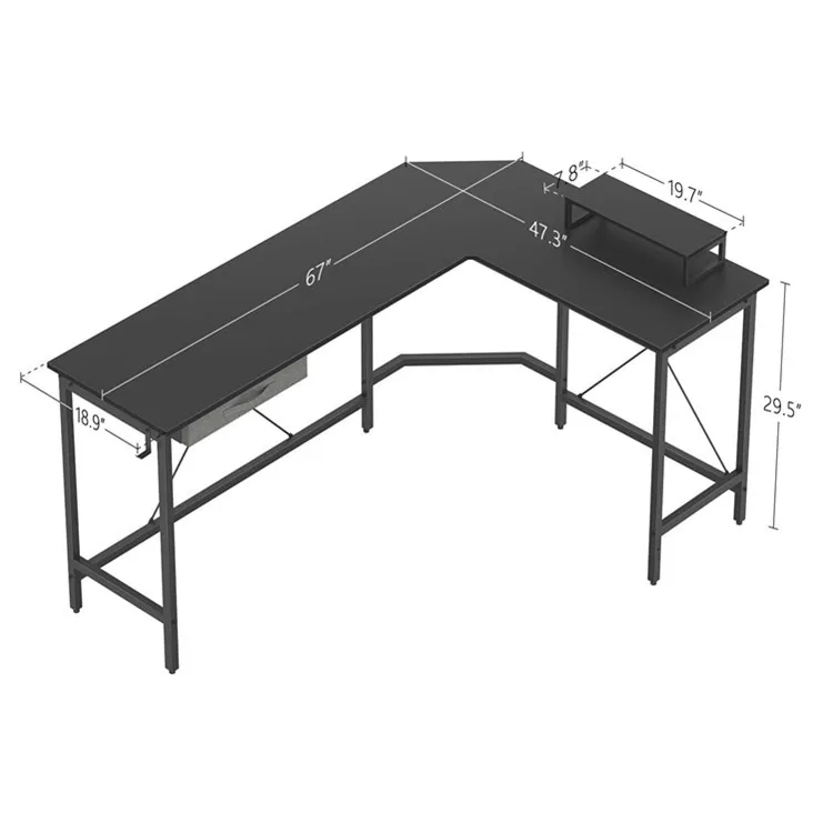 Wooden Simple Corner Computer Study Table PC Desk for Two Person
