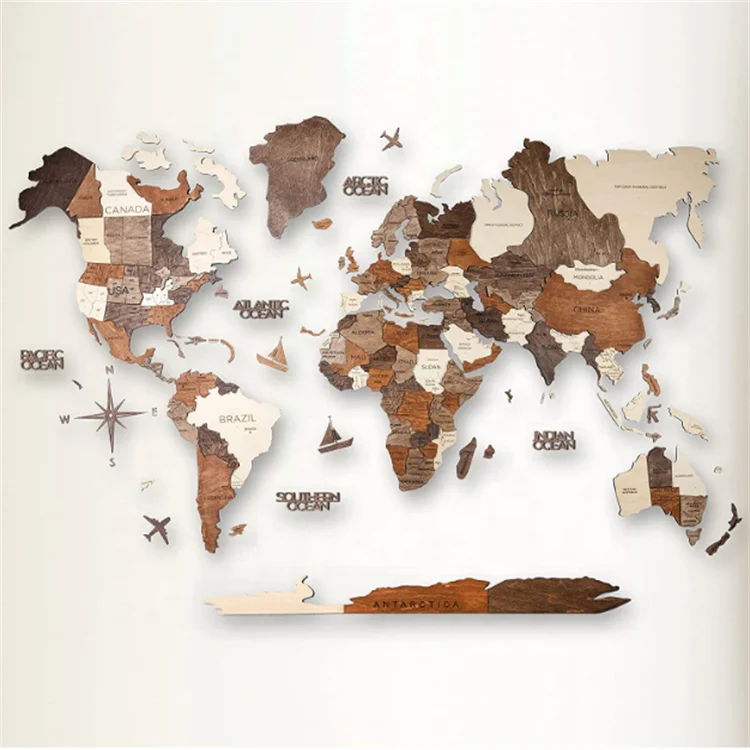 New home office gifts large push pin map decoration art wall world travel map 3D wood world map