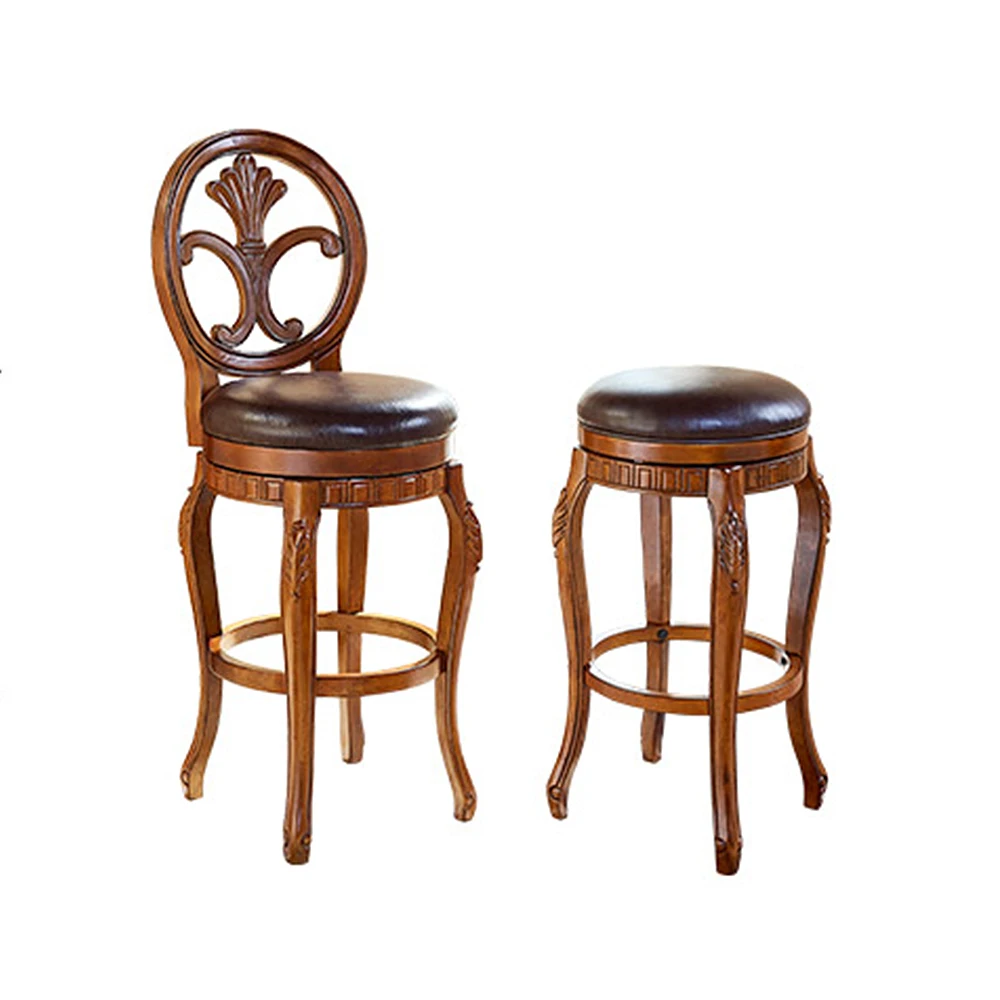 
Family bar stool American vintage bar chair European solid wood bar stool 