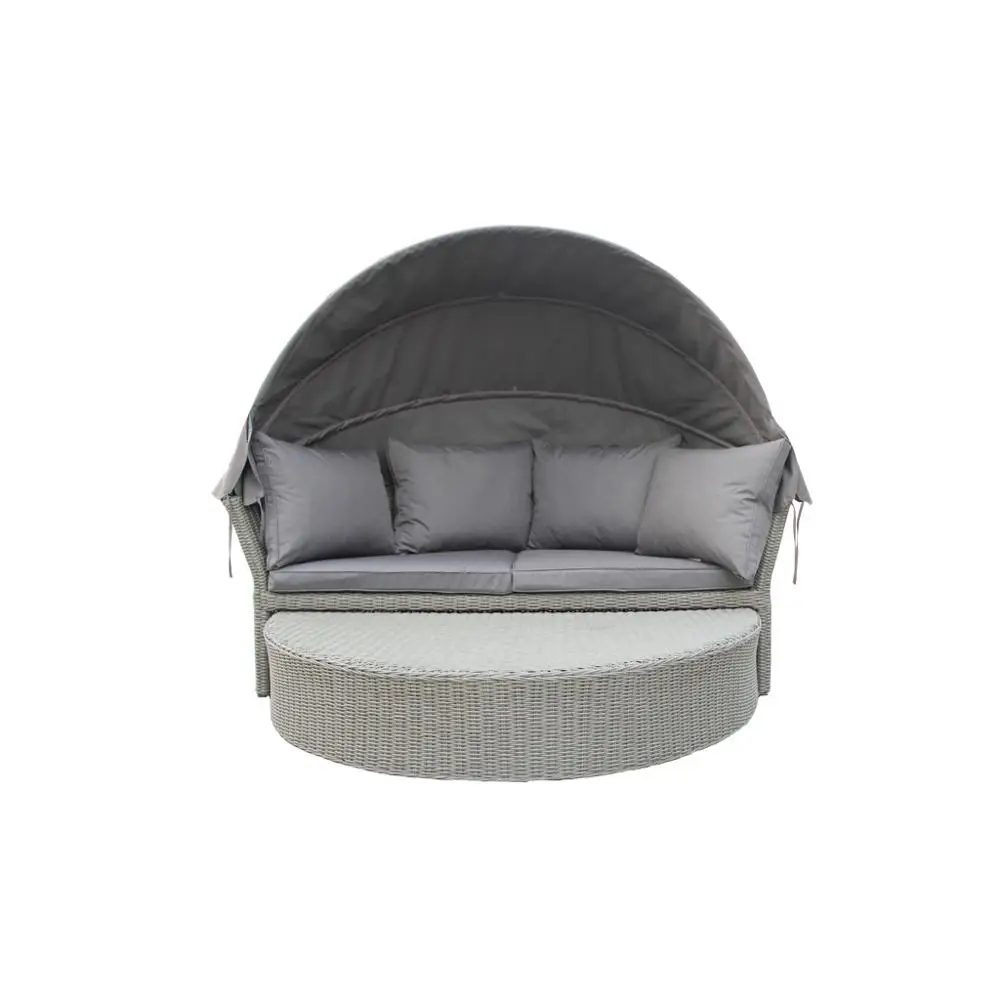 All Weather Wicker Pool Cheap Round Rattan Outdoor Royal Daybed With Canopy