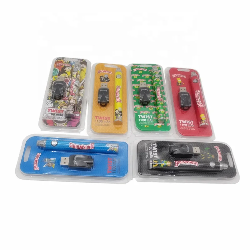 
Bottom Twist adjustable voltage 1100mAh preheating vape pen Battery Cookis Runty Backwoods Cartoon Printing with blister card 
