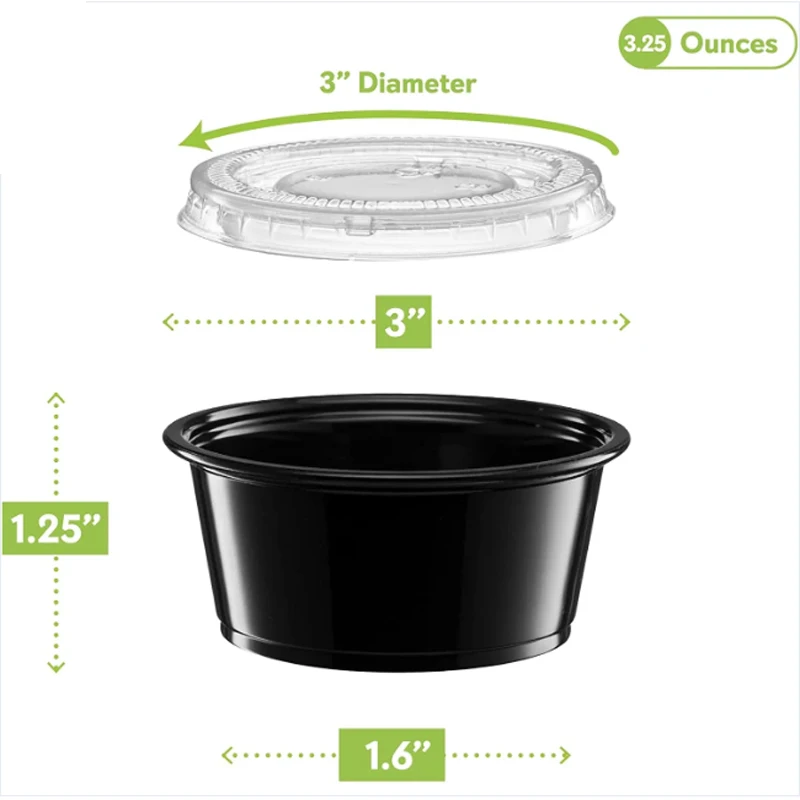 OEM/ODM Hot Sale Disposable Black/Clear Plastic PET Chutney Souffle  mini plastic cups for dessert with lids custom