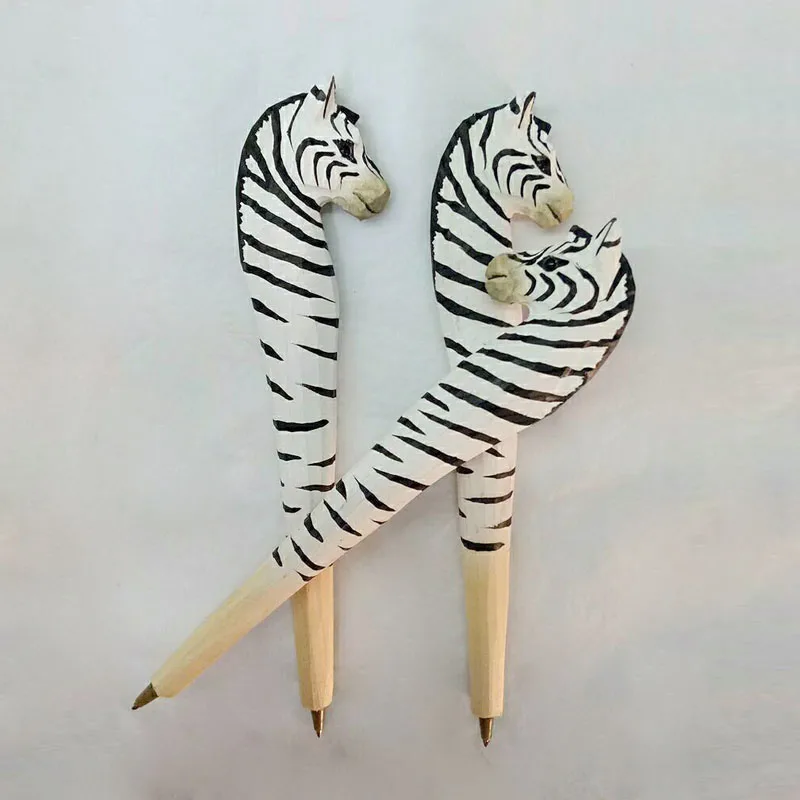 Hot Sale Promotional Wood Ballpoint Pen Zebra and Deer design Hand carved Wooden Animal Pen