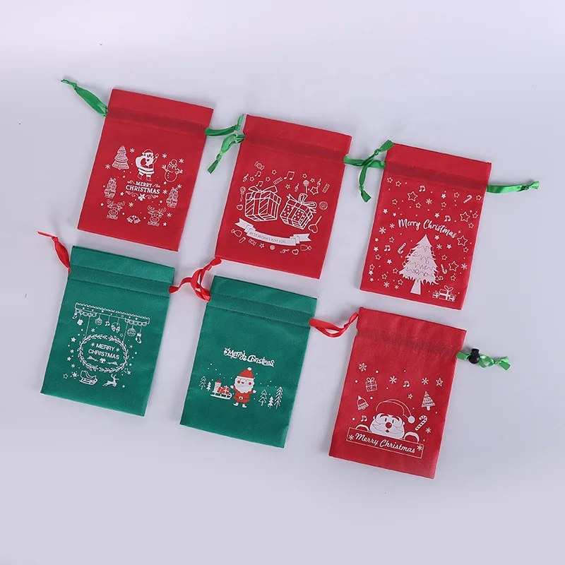 huahao new year small gift sock candy christmas non woven drawstring bags