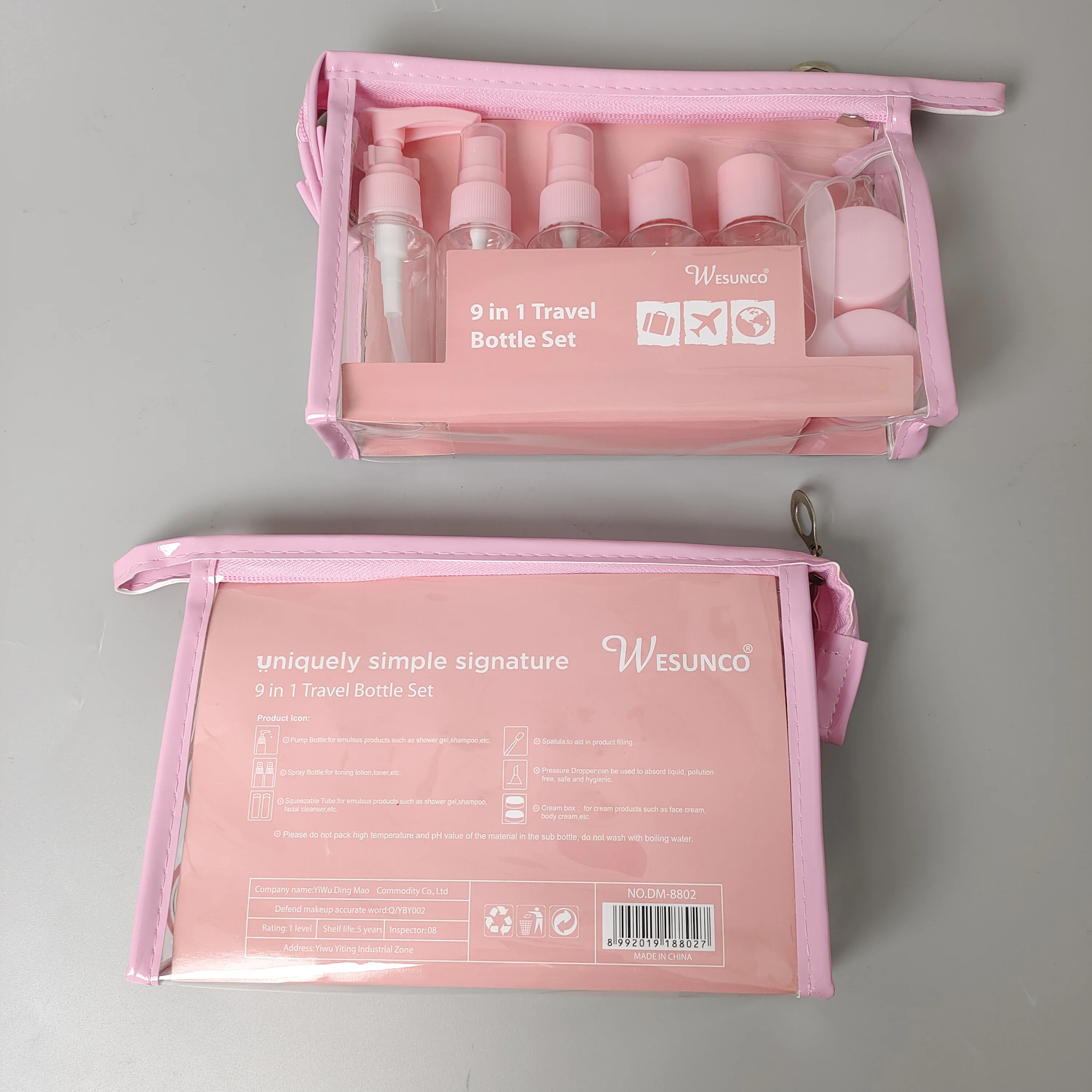 cosmetic plastic bottle set customized printing logo travel bottles set for toiletries