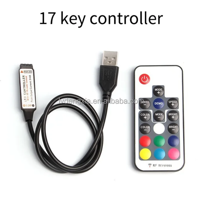 Mini USB plug RGB LED Controller 24 Keys Remote IR Control USB 5V For 3528 5050 SMD RGB LED Light Strip