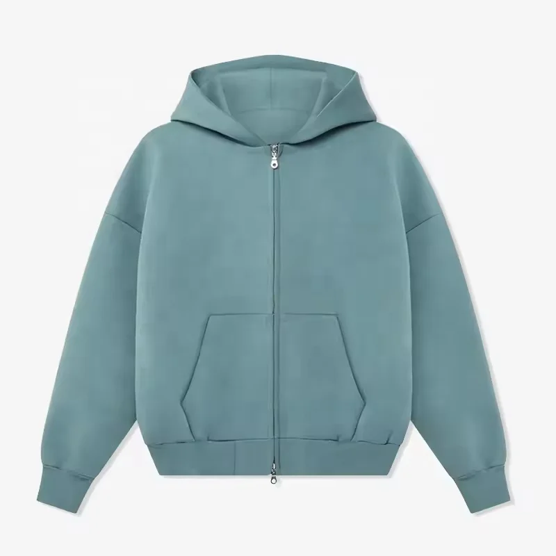 Cotton 500 Gsm Cropped Hoodie Men Streetwear Heavyweight Hoodie Manufacturers Oversized Puff Printing Full Zip Up Hoodie