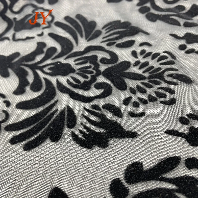 KF073 High Quality  Custom Patterns  Nylon Printed 4ways printing flocking Stretch Mesh Fabric For Clothing