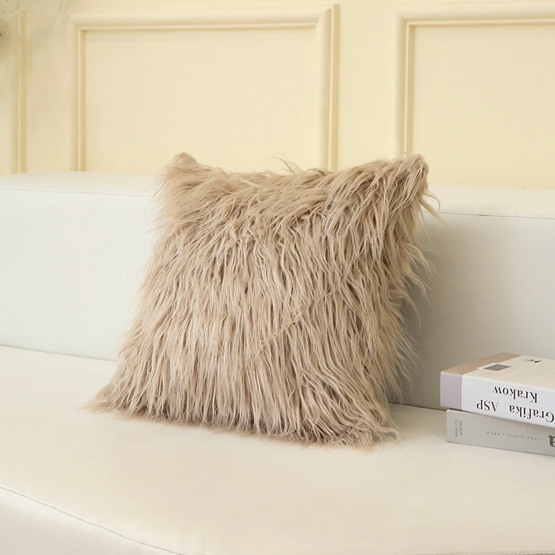 Amity Home Decorative Sofa Long Faux Fur Throw Pillow Cover Solid Color Soft Mongolian Fur Pillow Cushion Cases
