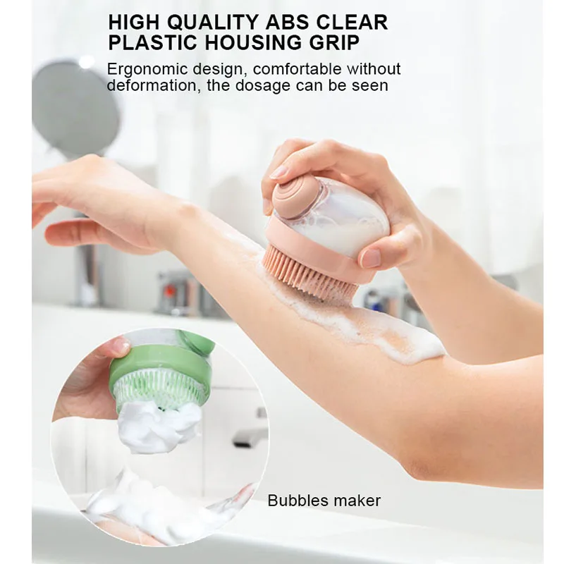Fillable Shampoo Brush Body Scrubber with Soap Dispenser Soft Silicone Exfoliating Massage Shower Brushes for Baby Pet Adults