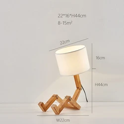 Solid wood humanoid lamp creative Nordic fashion style study bedroom bedside desk light wood robot folding LED table lamp