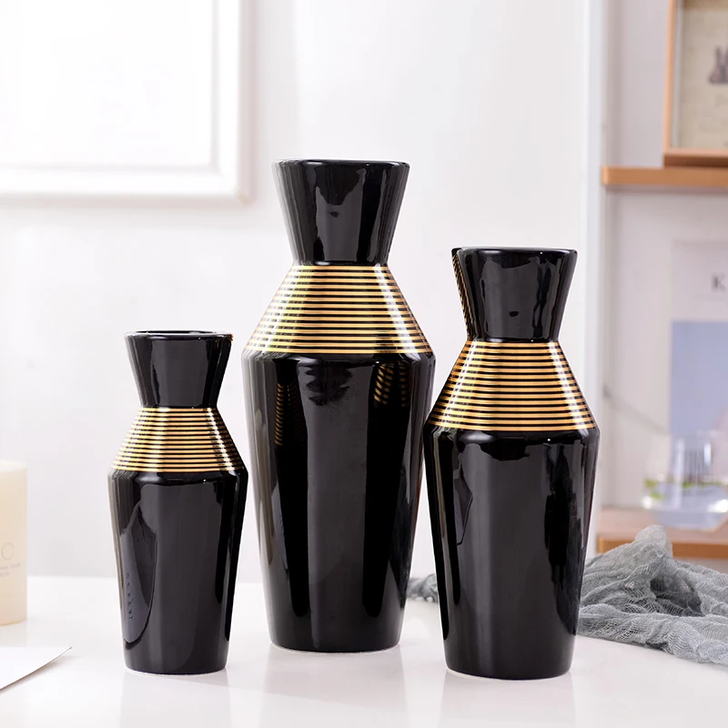 Hot sale european modern tabletop home decoration black and white ceramic & porcelain decor flower vase