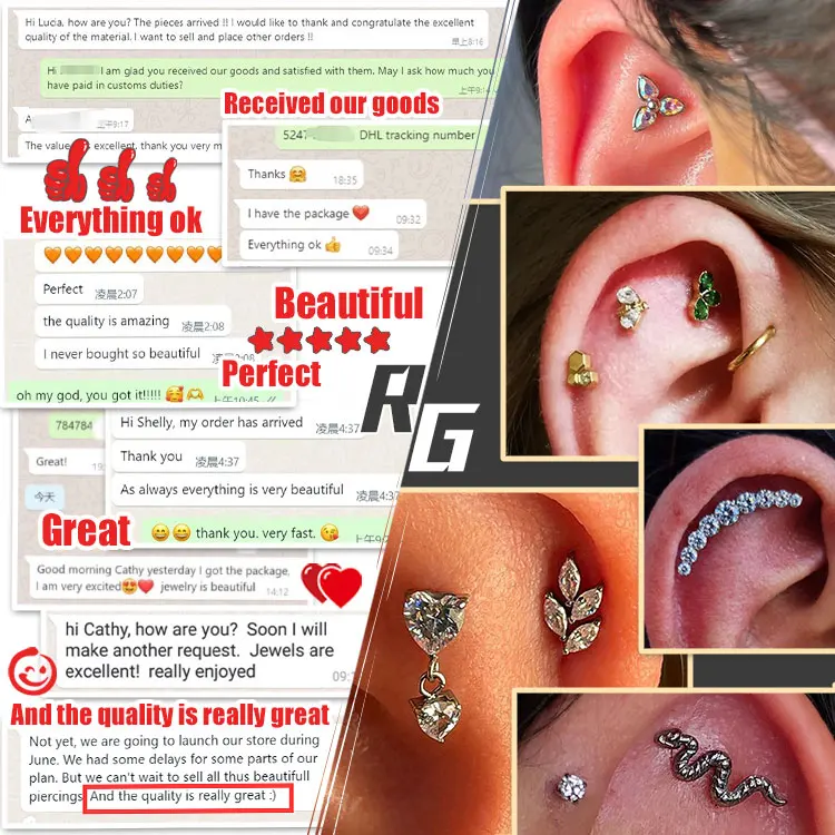 18K Gold Plated Stainless Steel Cubic Zirconia Single Ear Cartilage Stud Helix Piercing Earrings Stud