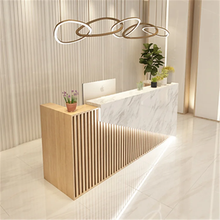 Siman high quality luxury design shopping mall reception table customer service counter white and gold reception desks for sale