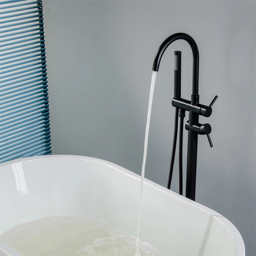 Aqua Gallery Bathroom Faucet Hot Cold Water Faucet Matt Black Finish Brass Floor Stand Bathtub Faucet