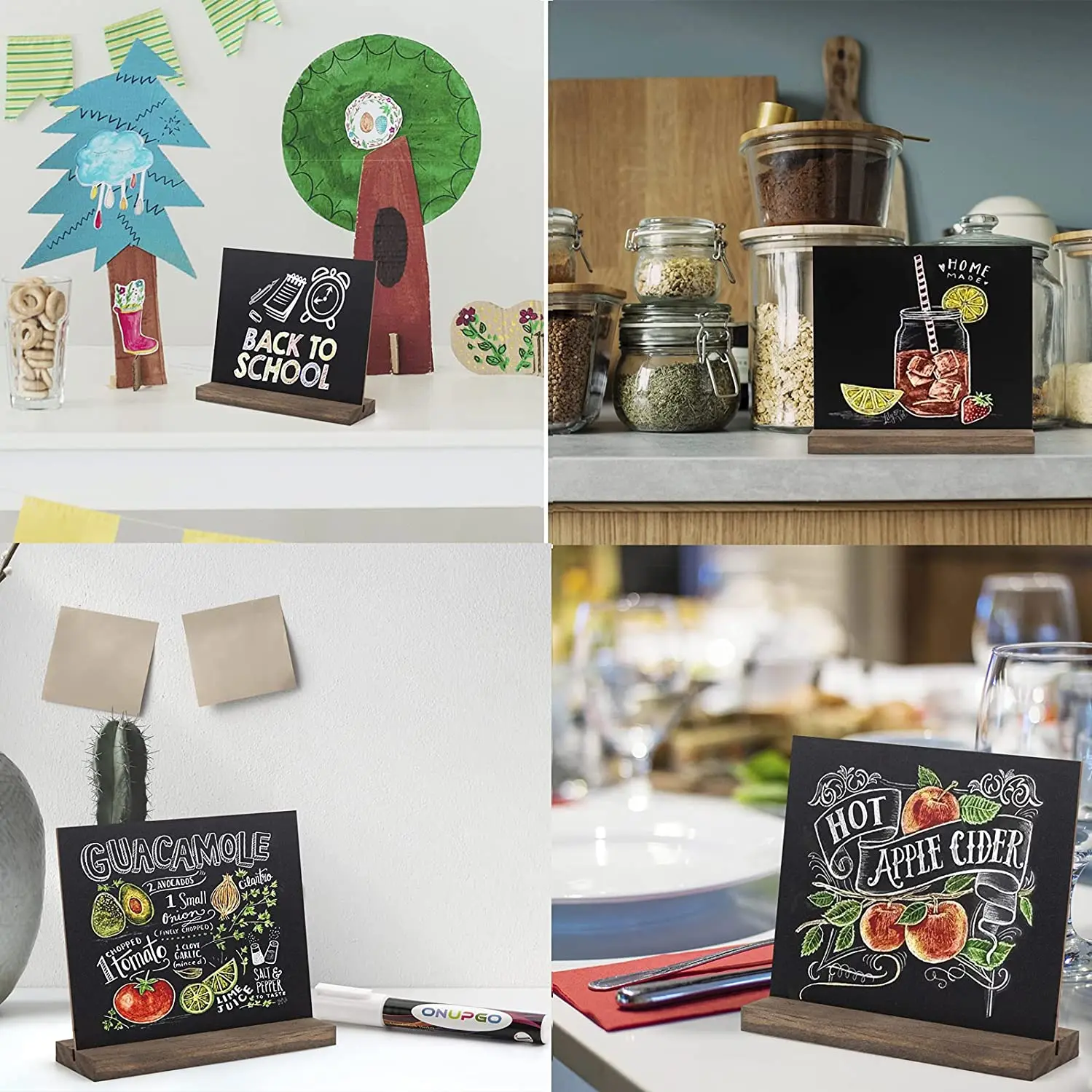 Message Chalk Board Sign 5x6 Inch Vintage Wooden Decorative Craft Chalkboard Signs Tabletop Blackboard with Base Stand