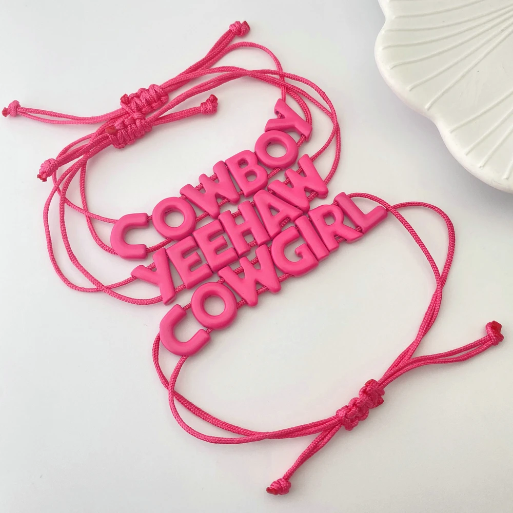 26 Initial Letters Braided Bracelet Pink Colorful Adjustable Rope DIY Bracelets for Teenager Summer Jewelry