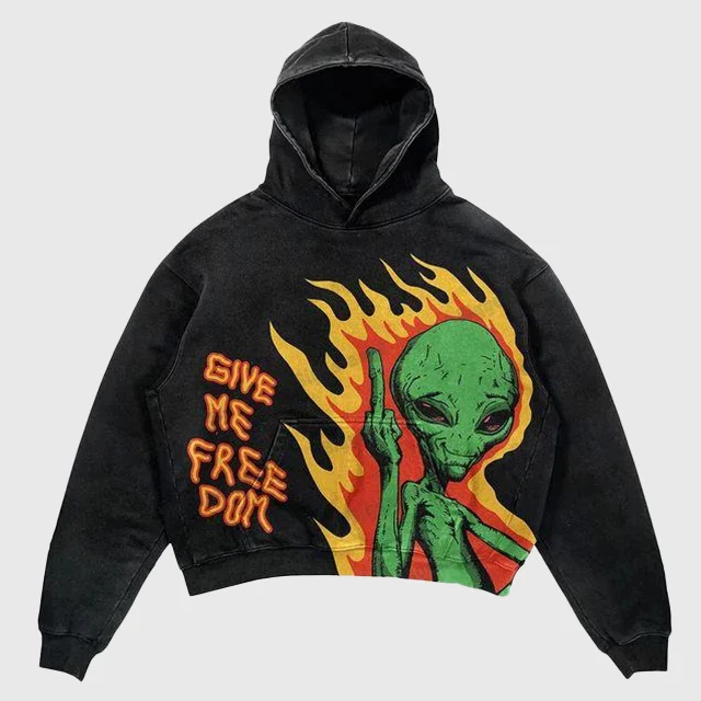 Hip Hop Oversized Hoodie Men Sweatshirt Streetwear Vintage Skull Print Cropped Distressed Washed  Hoodies