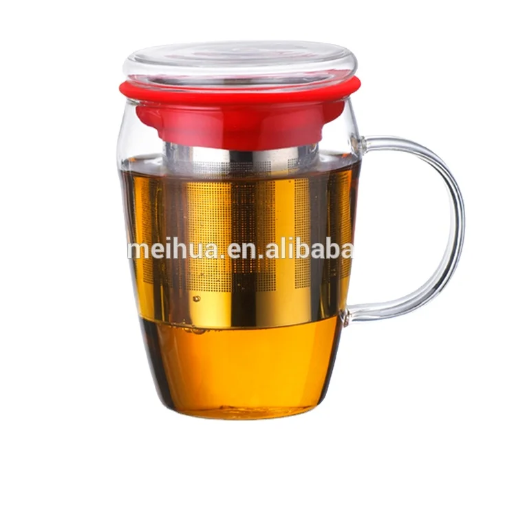 Hot selling factory wholesale home goods personal use borosilicate glass travel mug glass tea infuser mug gift tea set