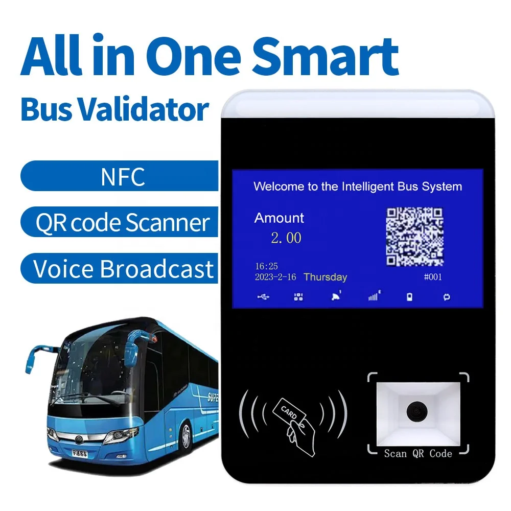 13.56Mhz NFC Bus Ticket Validator and Barcode Scanning QR Payment Face Recognition Payment 7 Inch Display Bus Validator