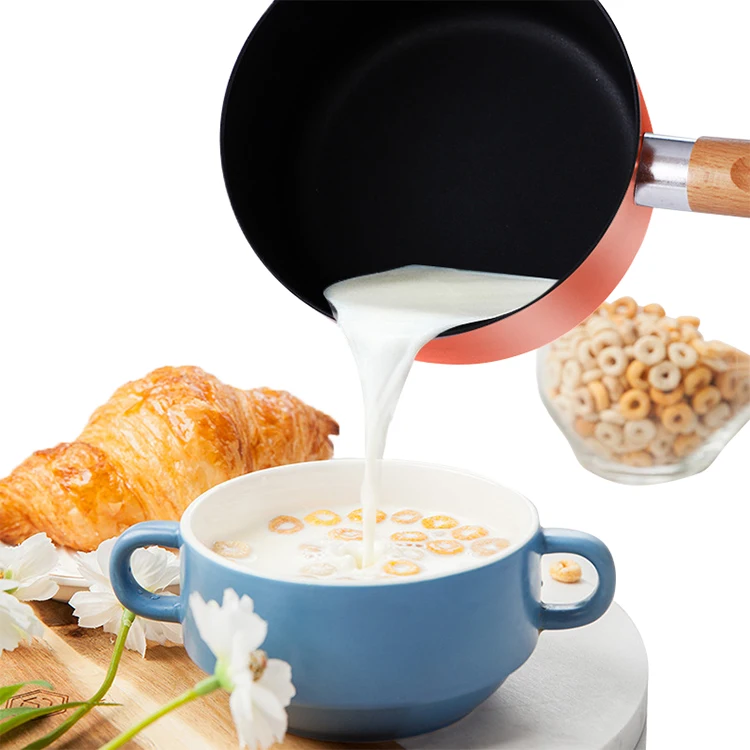 New Design Non Stick Induction Cooker Enamel Stainless Steel Milk Pot With Lid Handle