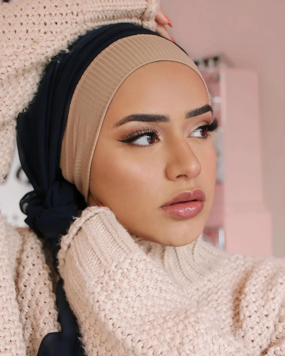 Fancy ribbed jersey hijab cap under scarf For Muslim women inner hijab cap