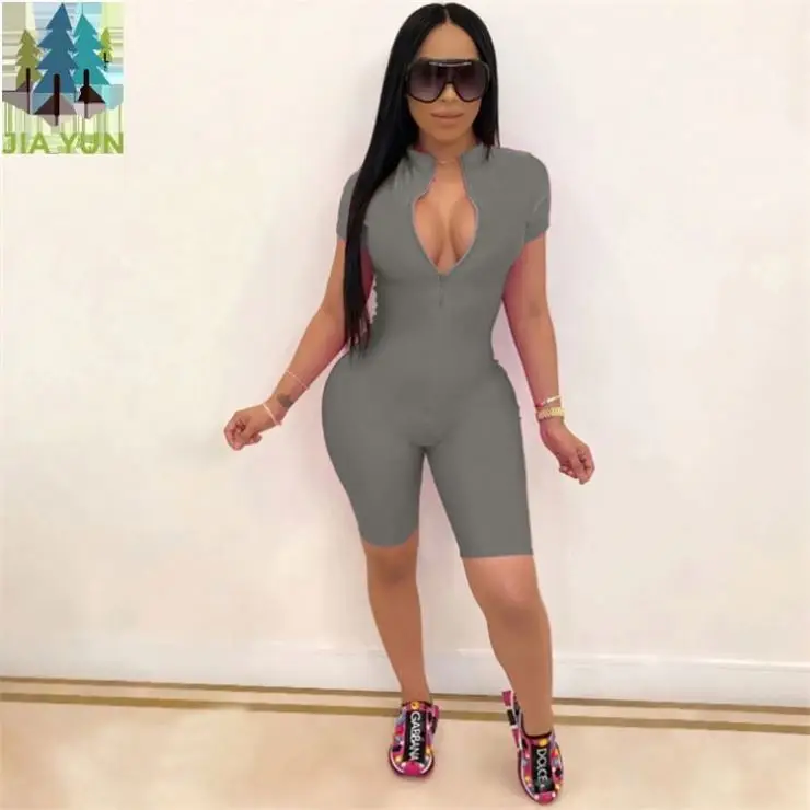 New Arrivals Sexy Bodycon Dress Short Sleeve V-Neck With Zipper Dress Solid Mini Long Suitable Dress