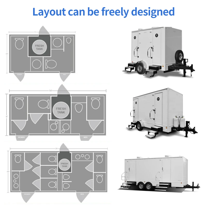 Most Popular High Quality Mobile Toilet Trailer One Man And Woman 2 Rooms Fully Function Prefab Outdoor Toilet For Sale