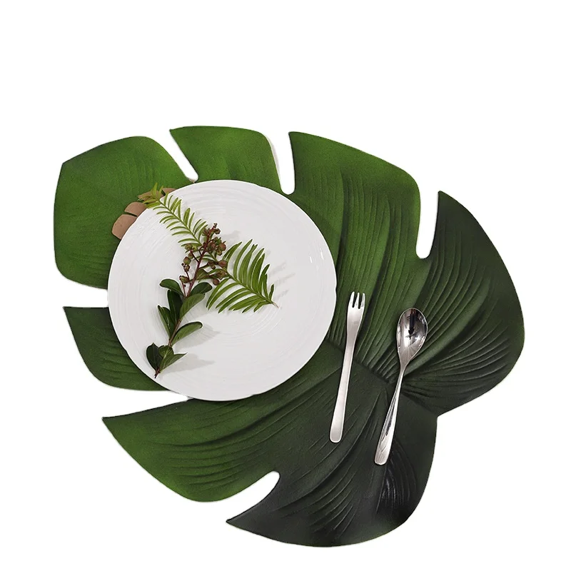 High Quality tropical palm leaves Heat Insulation Oil-proof Waterproof EVA Artificial Plant Table Placemat