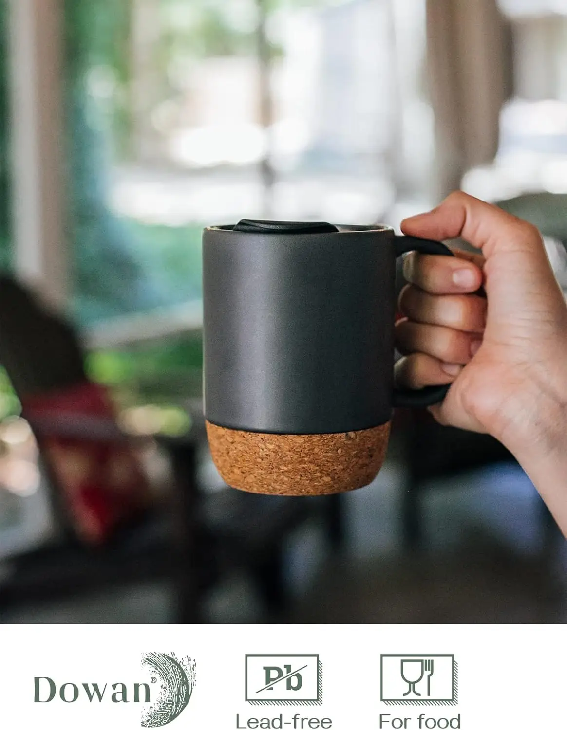 11 oz Ceramic Chocolate Milk Mug Novelty Tea Porcelain Coffee Cup with Cork Bottom and Spill Proof Lid Office Christmas Gifts