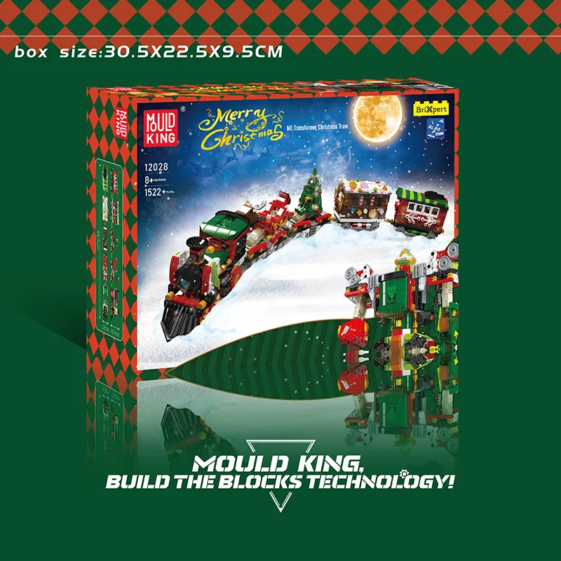 MOULD KING 12028 Transfer Xmas Train Building Blocks Static Robot Bricks Toys For Kids Birthday Gifts
