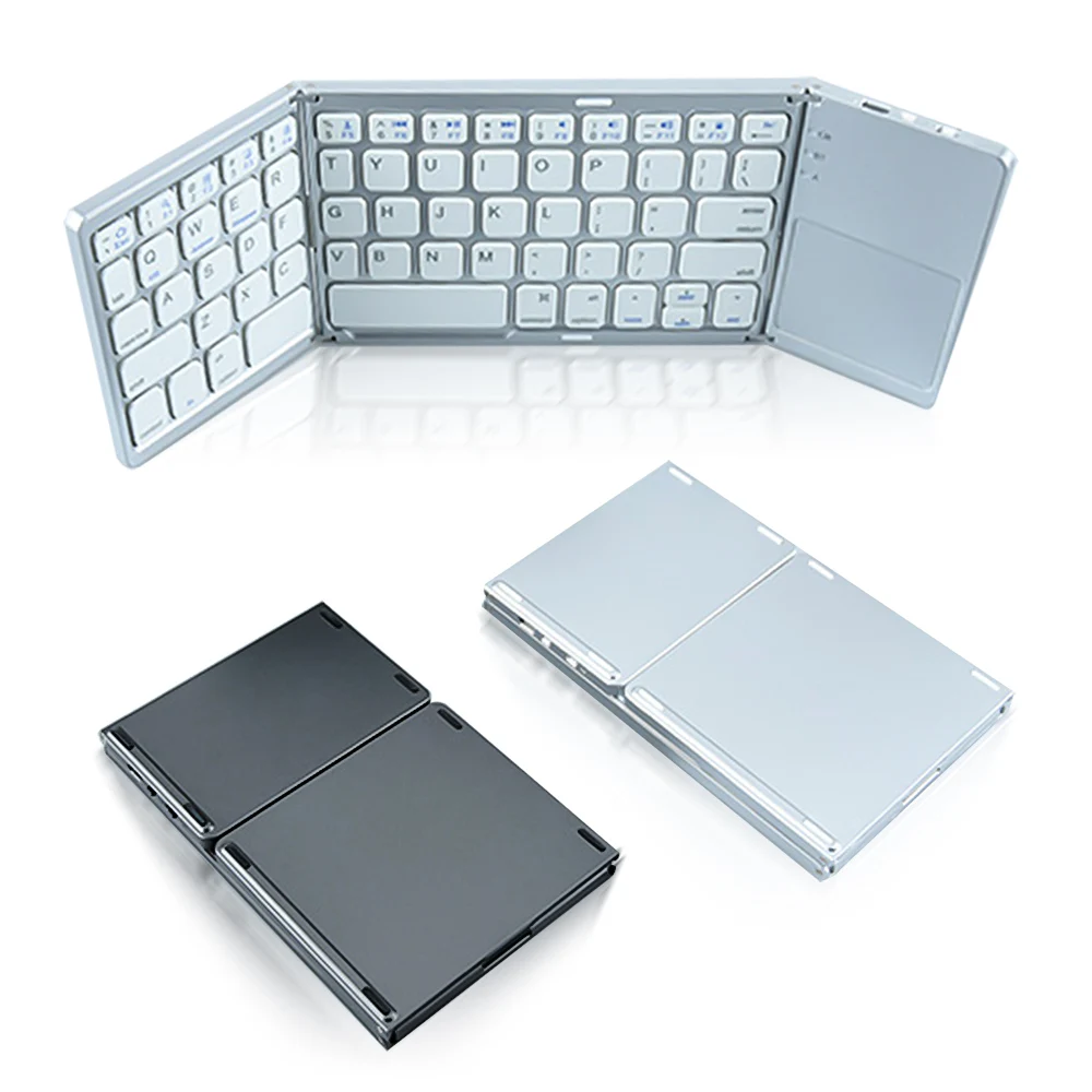 2023 Rechargeable Bt Wireless Keyboard Triple Folding Touchpad Keyboard for Tablet Mobile Phone Smart Tv Folding Keyboard