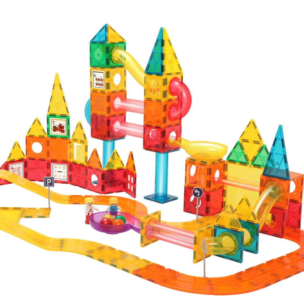 Multiple Playing Method Kids Toys Educational Building Magnetic Block ,Transportation, Marble Run Three-In-One Sets