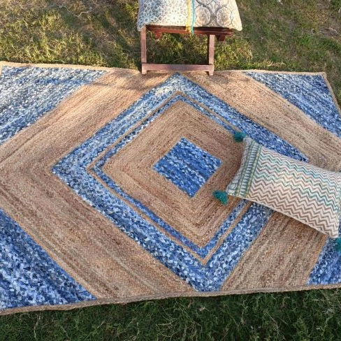 Handwoven Jute Rectangular Carpet Customized Modern Lines Drawing Thickening Living Room Bedroom Bedside Floor Mat Rugs