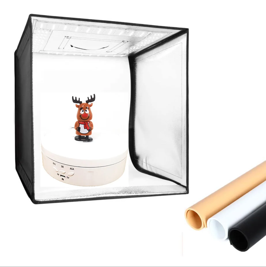 80cm photography light box  with 2 led strip in 160 LEDs & 3 Backdrops for studio video shooting