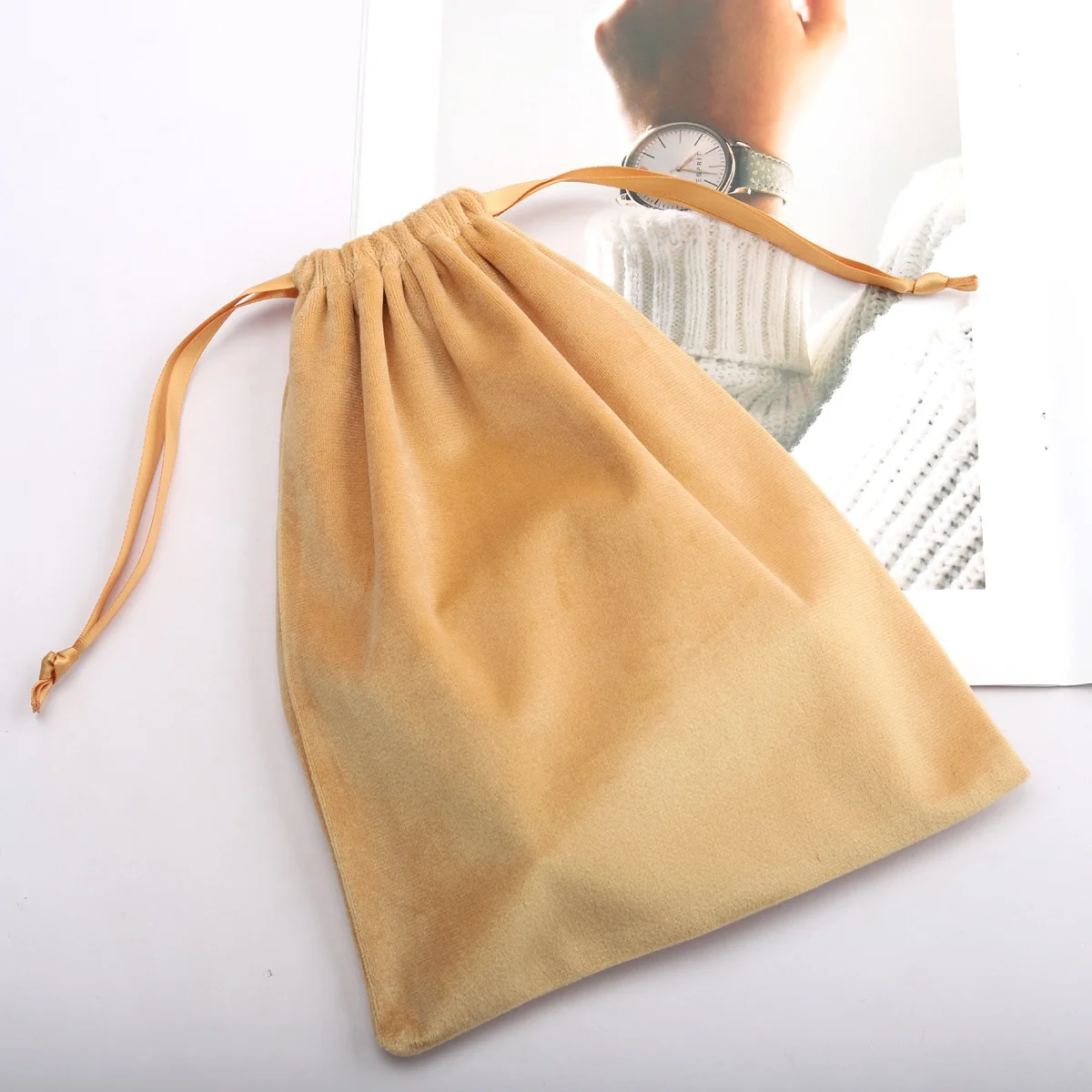 Wholesale Gray Velvet Shoe Dust Drawstring Bag Luxury Christmas Gift Socks Packing Shopping Velvet Pouch