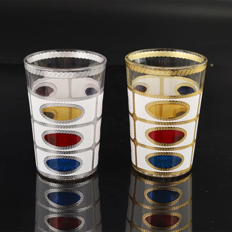 12pcs 6OZ glass tumbler Moroccan Silver And Gold Decal Glass TeaCup Tumbler Turkish tea cup