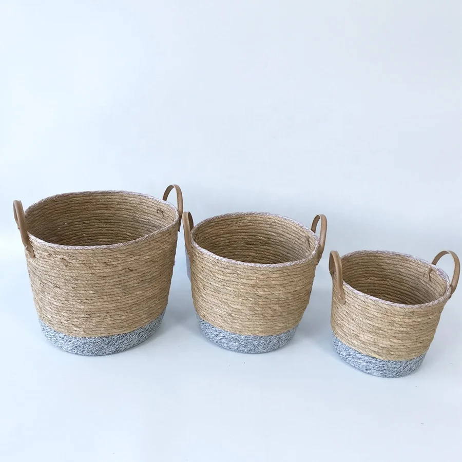 
most fashionable design round paper straw sewing laundry basket for blanket in living room 