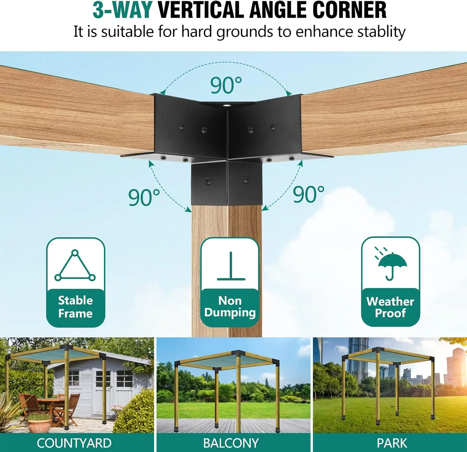 Log Cabin Outdoor Pergola Hardware Pergola Kit Brackets 3-Way Right Angle Corner DIY Post Base Wooden Beams For Gazebos