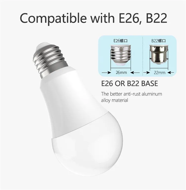 BSCI Factory Tuya Google Home Alexa Voice Control Wifi Bulb Light 7W RGB Lamp 220V Smart Lighting E27 B22 Led Bulb Raw Material